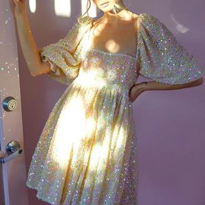 NWT!!! Very HTF Rainbow Sequin Puff Selkie Dress.  Size 1X.